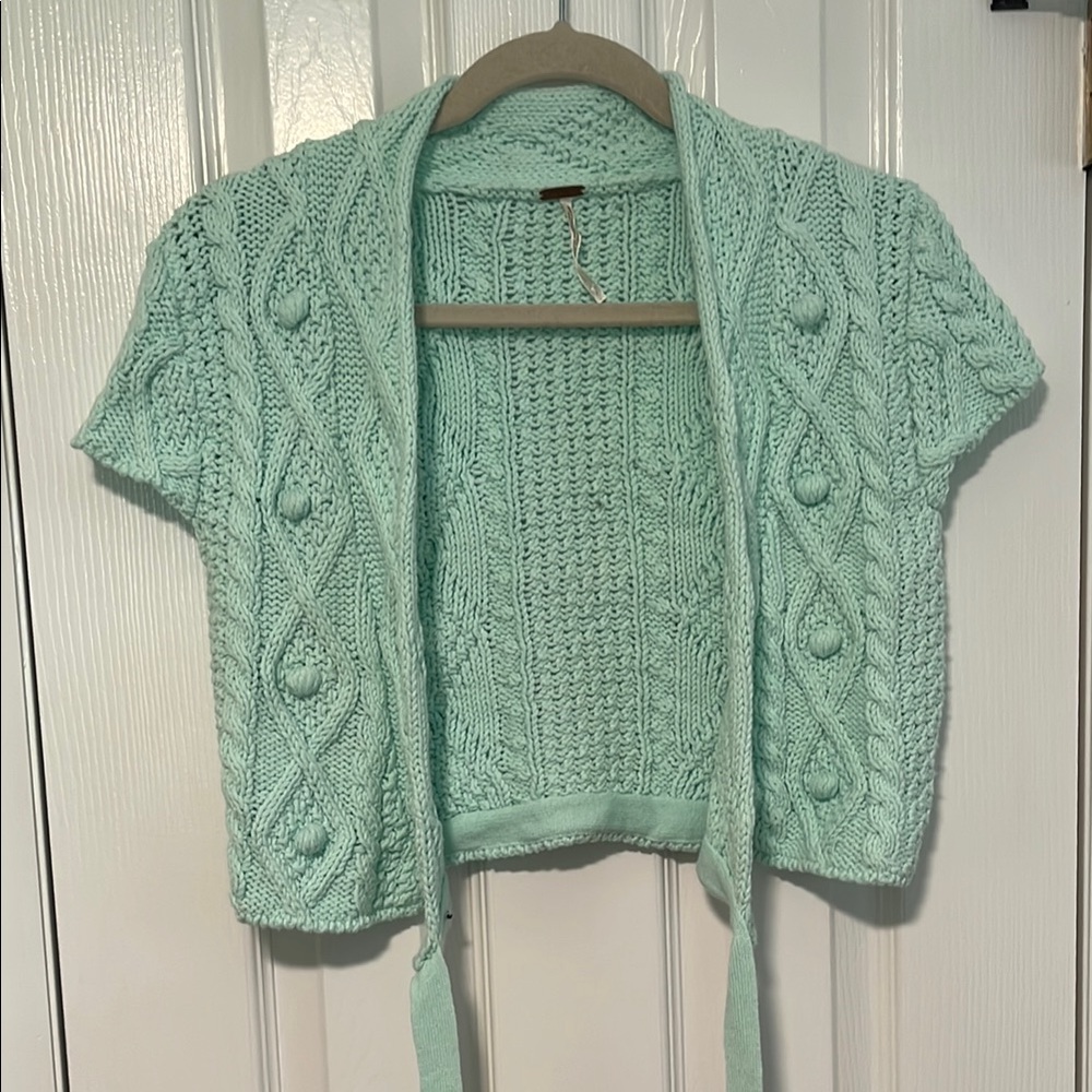 Mint Green Free People Cable Knit Women Wrap Sweater